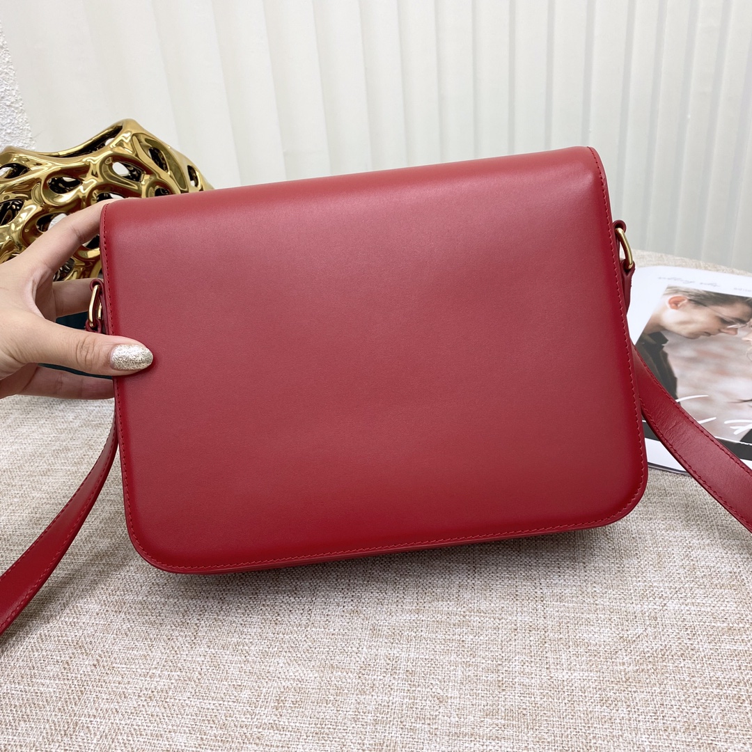 Celine Teen Classique Triomphe Bag In Shiny Calfskin Red 187363